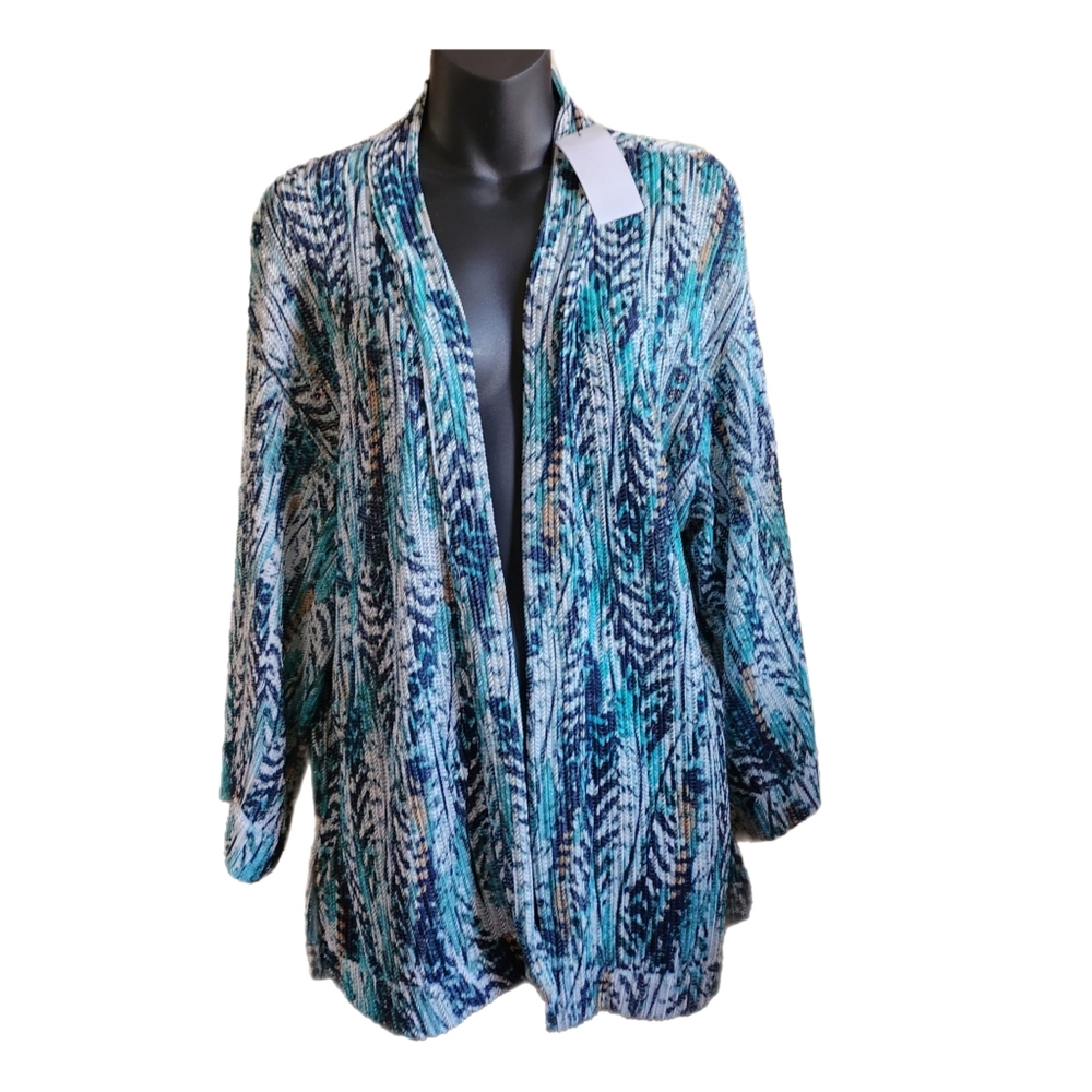 IMAN CRINKLED ABSTRACT PRINT DESIGNEROPEN FRONT CARDIGAN JACKET NWT - Picture 2 of 4